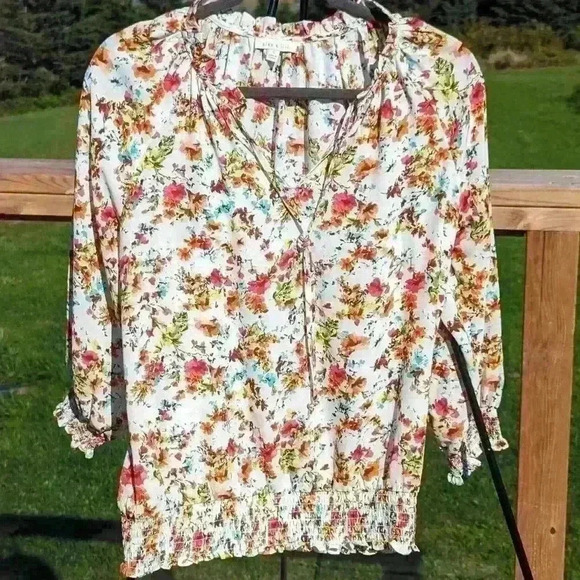Alex & Lili Peasant Type Long-sleeved Blouse Floral Top  - Size Small - Picture 1 of 7
